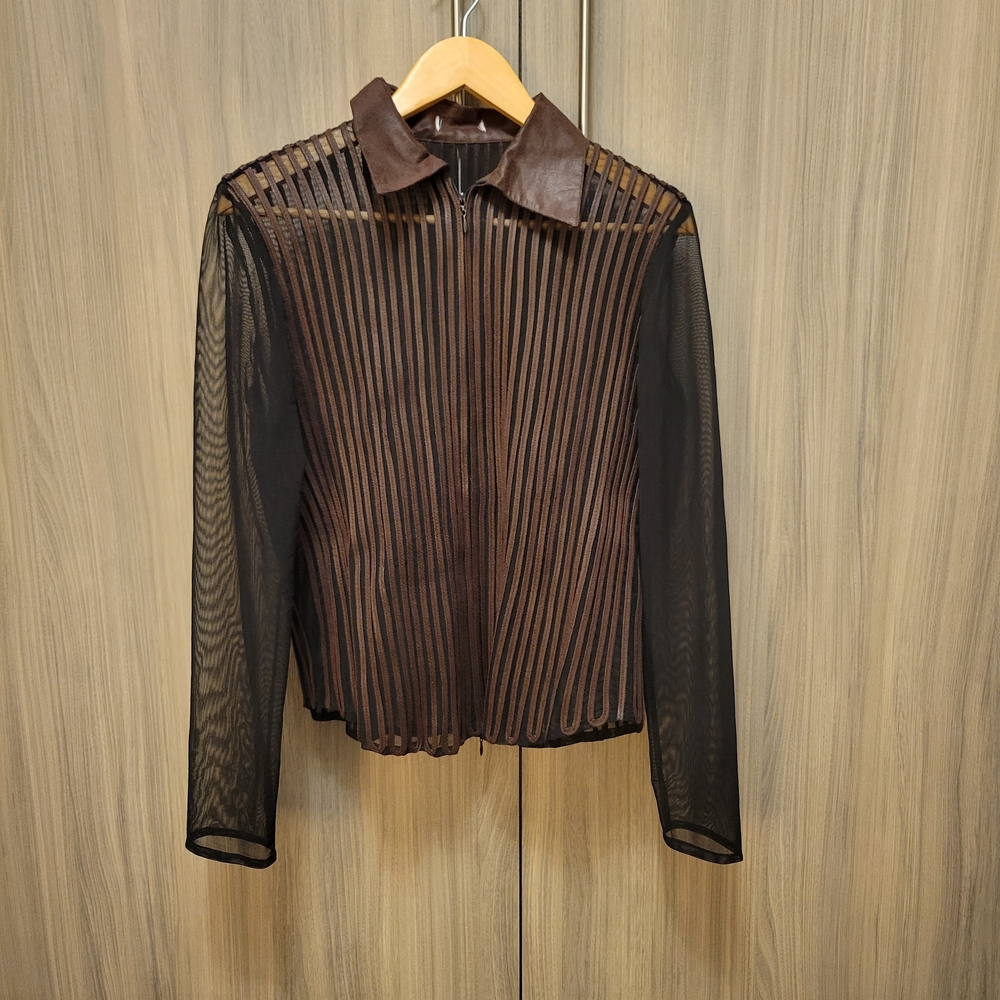 Vintage Sheer Brown Zip Up Blouse/jacket 90s/y2k